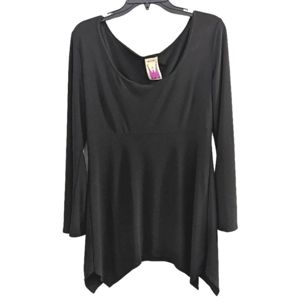 Antthony Black stretch asymmetrical bell sleeve tunic top shirt blouse S